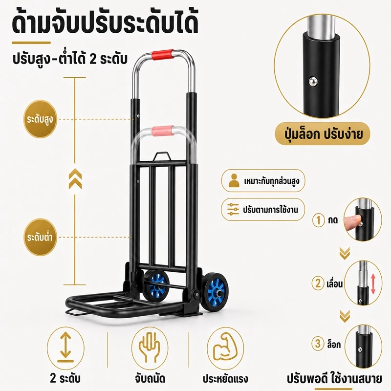 รถเข็น รถเข็นของ 2ล้อ พับได้ ยืดได้ รับน้ำหนัก 300KG ได้มาก พกพาสะดวก ล้อ PU/ล้อยาง thumbnail 7