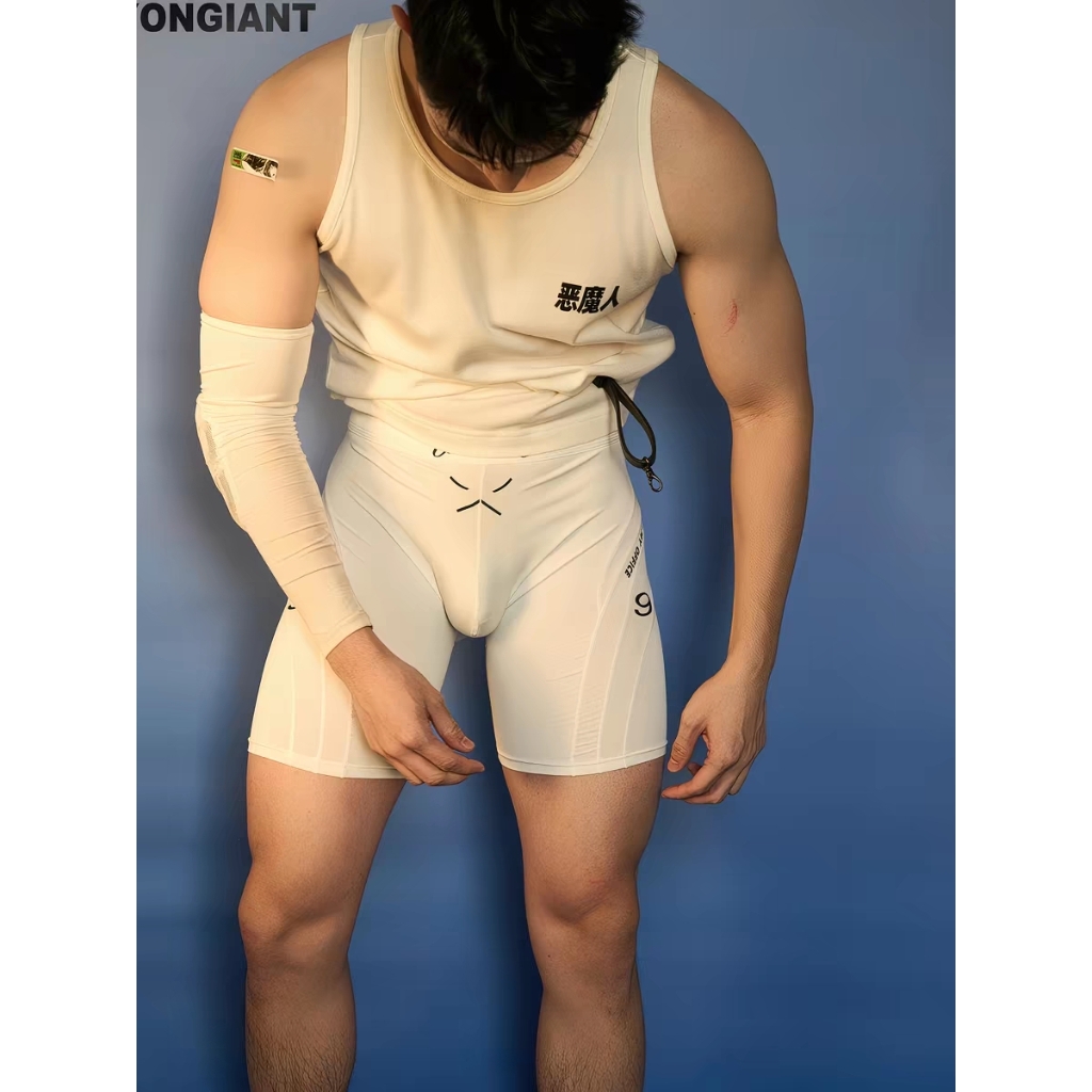 BLUECAP | YOUNGIANT 25014-1-2 White Boxer Brief กางเกงออกกำลังกายชาย กางเกงรัดกล้าม เลกกิ้ง บ็อกเซอร์ชาย กางเกงขาสั้นชาย