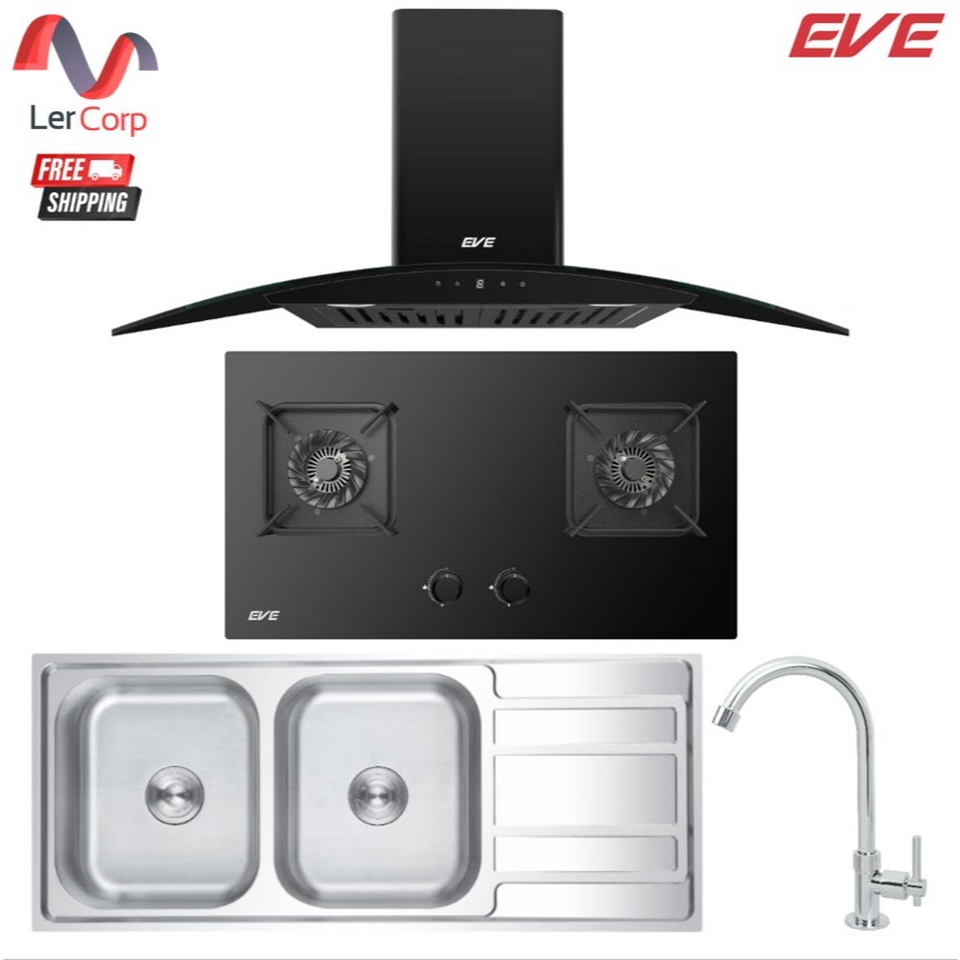 (Eve) ชุด 3 ชิ้น เครื่องดูดควัน HC-DIESEL-90 PLUS + เตาแก๊ส HB73-B789G/BG PLUS + ซิงค์ EGO 1200/500 