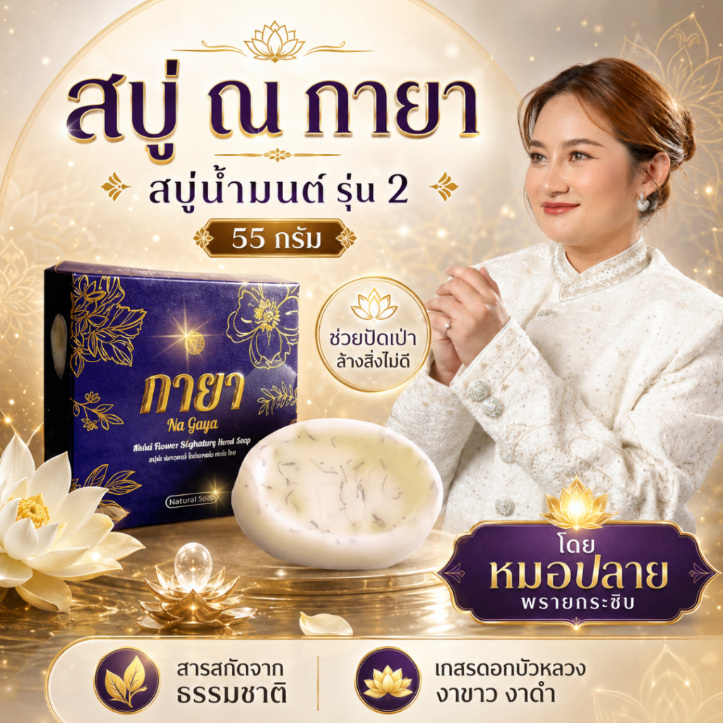 Navaracha - สบู่ ณ กายา ก้อนเล็ก (55 กรัม) สบู่น้ำมนต์สมุนไพรไทย ชำระล้างสิ่งไม่ดี เสริมดวง สบู่หมอปลาย