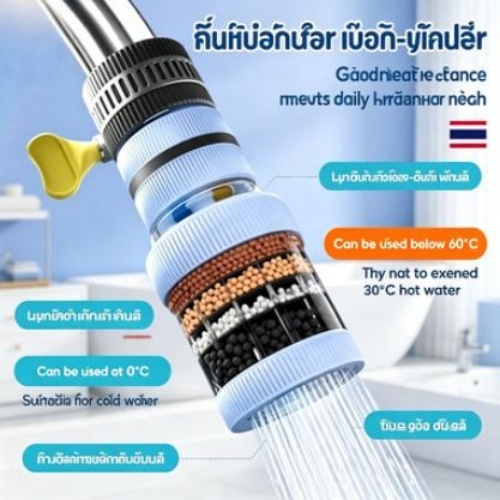 ตัวกรองน้ำก๊อก 360° กรองหลายชั้น ป้องกันน้ำกระเซ็น สำหรับครัว ตัวกรองน้ำคาร์บอนกัมมันต์
