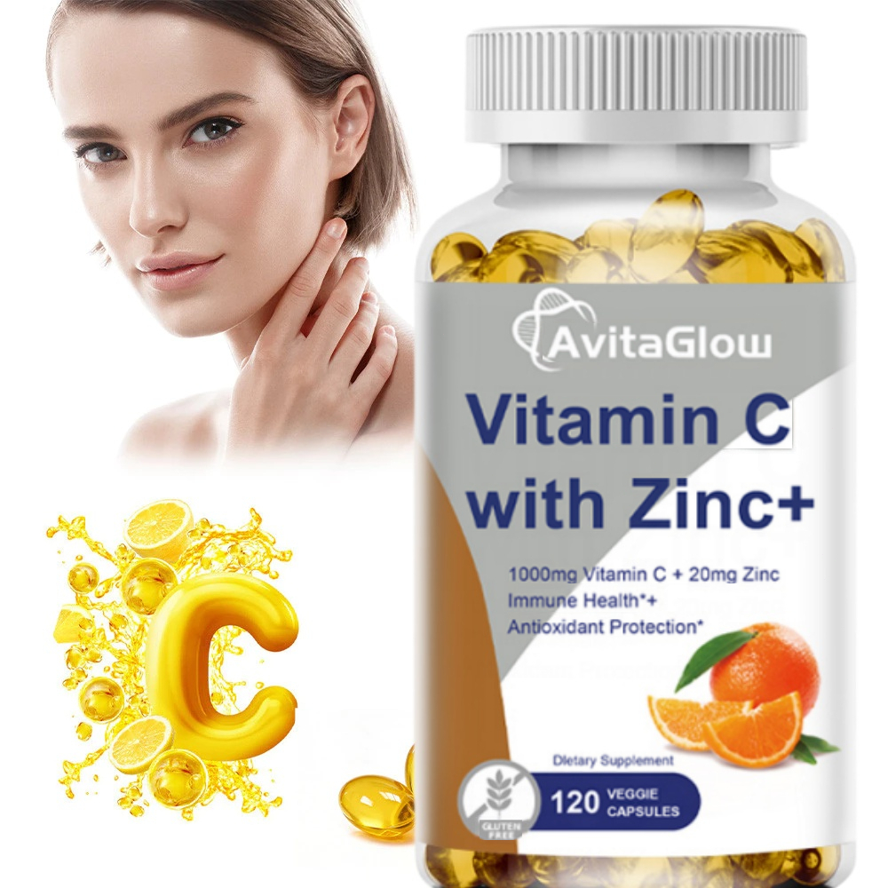 วิตามินซี ผสมสังกะสี Vitamin C with Zinc+ AvitaGlow 120แคปซูล 1000mg วิตามินซี 20มก สังกะสี สารต้านอนุมูลอิสระ ไม่มีกลูเ