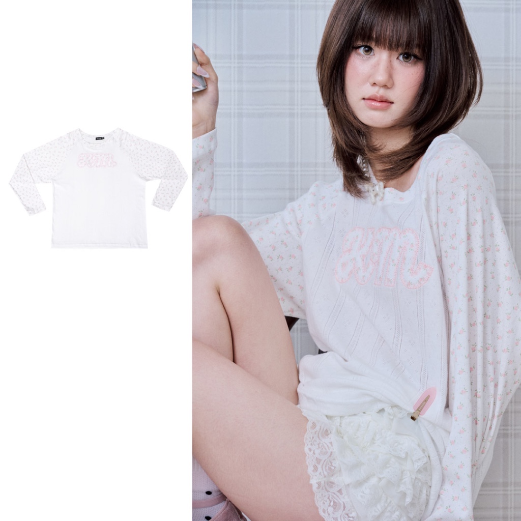 kome.offi เสื้อแขนยาวไหล่ slope ลายดอก รุ่น reina top
