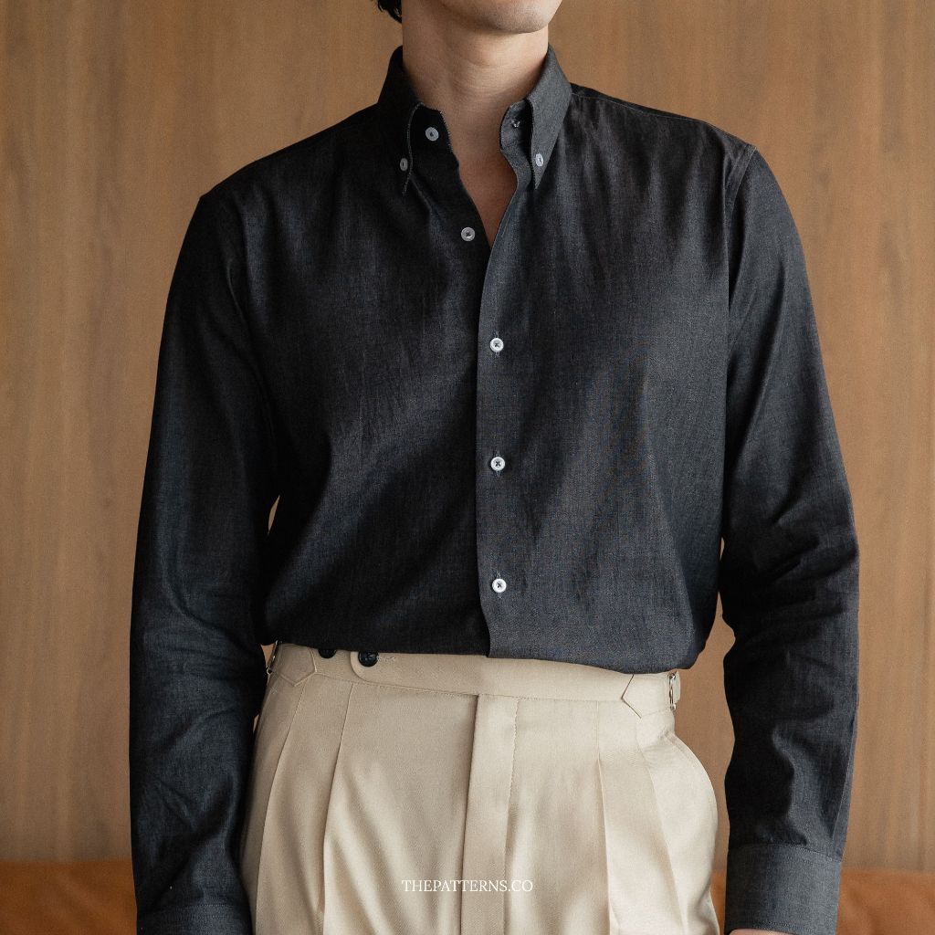 Thepatterns.co - S07 Denim Button-Down Shirt เสื้อเชิ้ตผ้าเดนิมแขนยาว คลาสสิค(2สี)