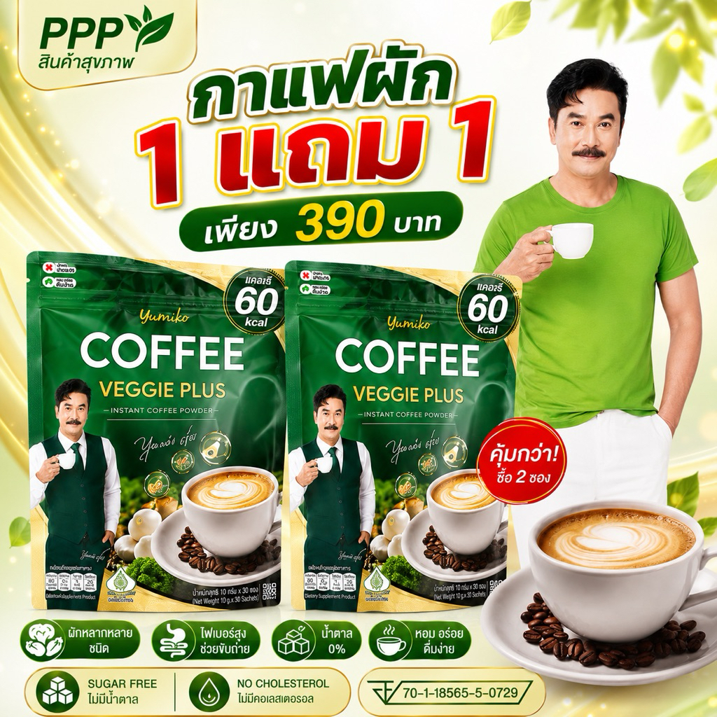 กาแฟผักยูมิโกะ 1 แถม 1☕️🥬(120 ซอง)Yumiko Coffee veggie กาแฟสำเร็จรูปชนิดผง ตรายูมิโกะพลัส