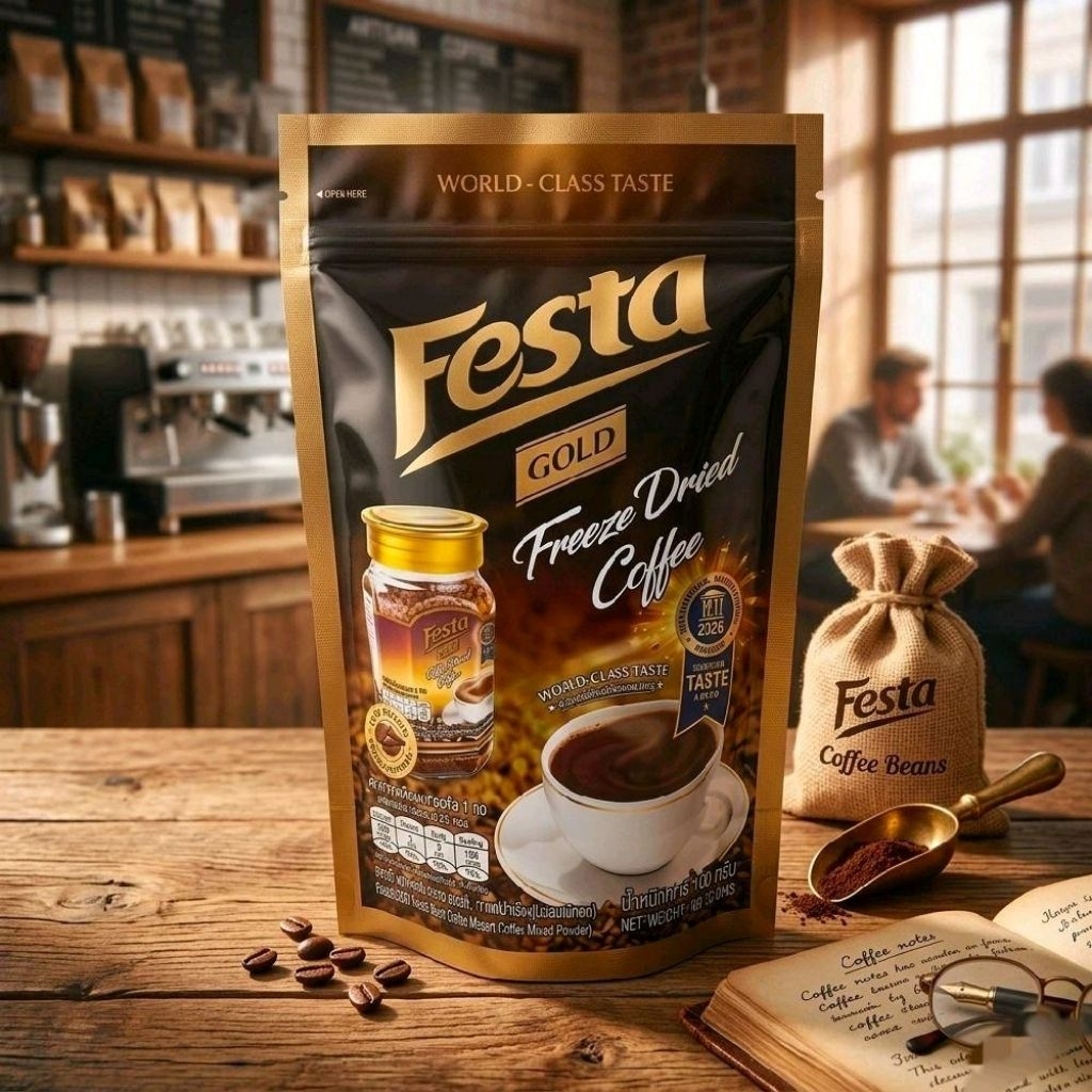 Festa เฟสต้า โกลด์ กาแฟสำเร็จรูป ฟรีซดราย คอฟฟี่ ปริมาณ100กรัม (แบบซอง)
