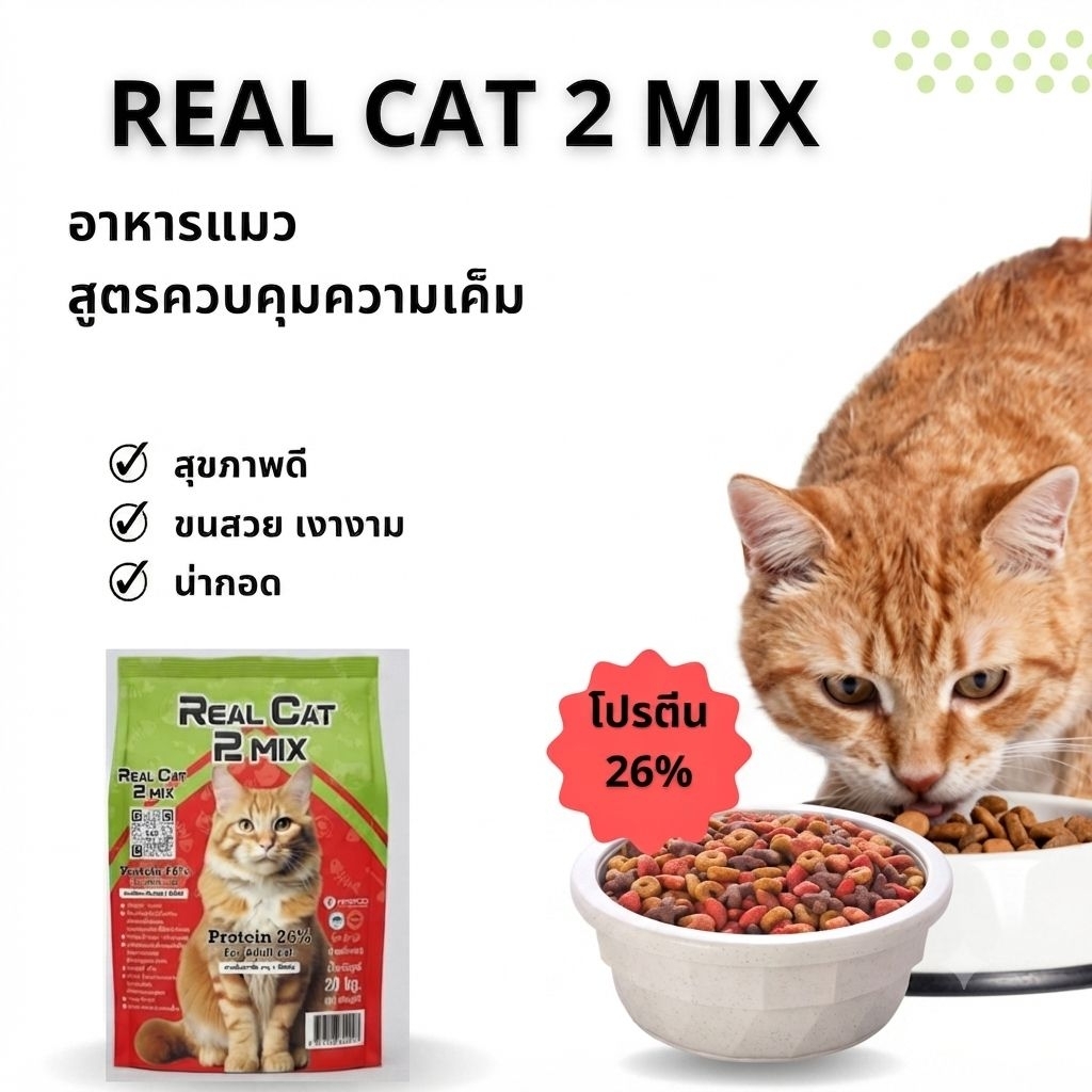 Realcat2mix อาหารแมว รสทูน่า สูตรควบคุมความเค็ม โปรตีน 26% ขนาด 1kg