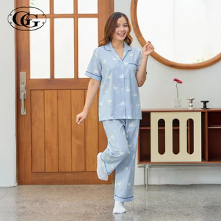 G&G ชุดนอน เสื้อแขนสั้นคอปก กางเกงขายาว ผ้าคอตตอน Alpaca Collection EN4C019