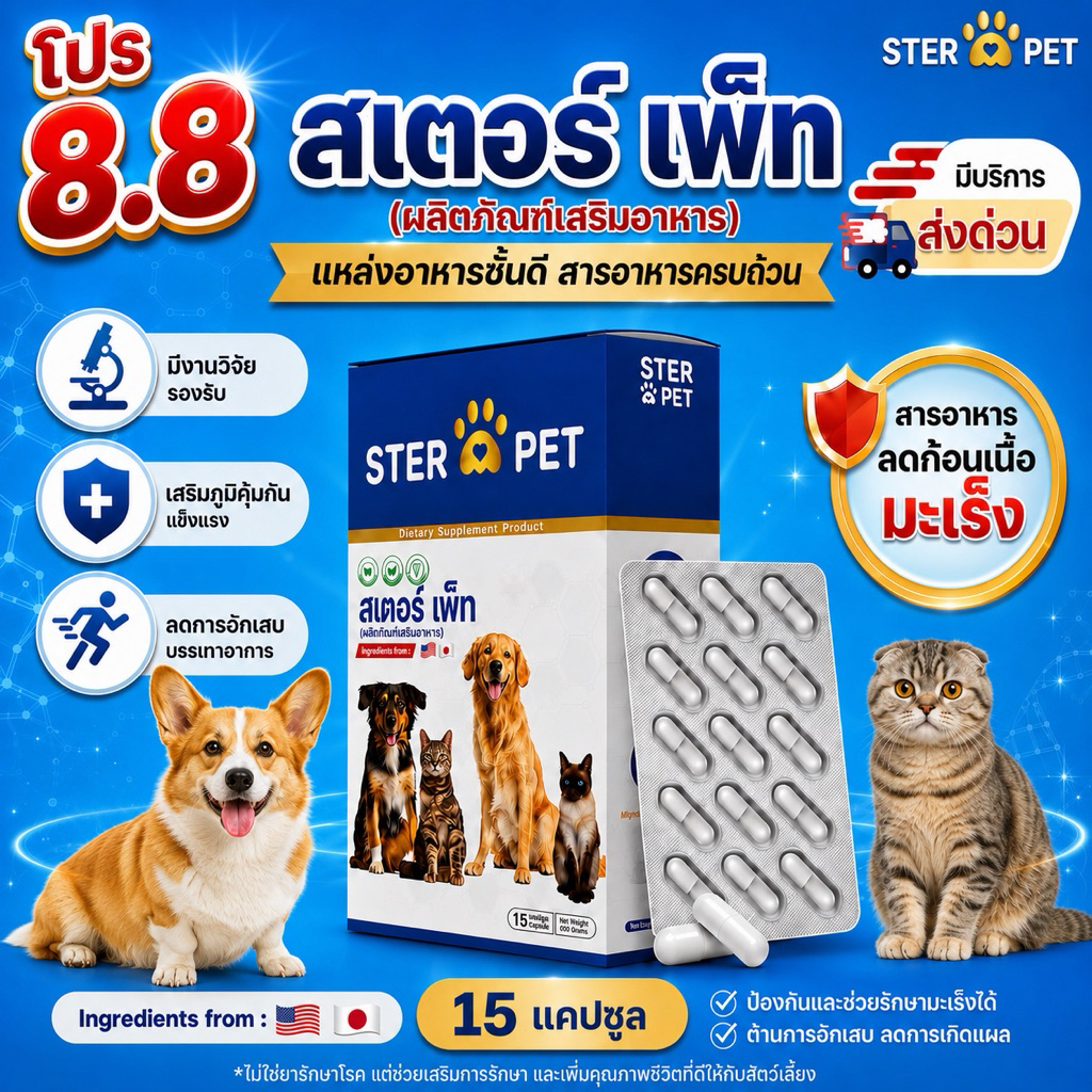 [ โปรลูกค้าใหม่ NEW888 ] สเตอร์เพ็ท 1 กล่อง อาหารเสริม ดูแลน้องหมาแมว 15 แคปซูล