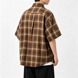 AceMenเสื้อเชิ้ตแขนสั้นลําลอง เสื้อเชิ้ตผู้ชาย ลายสก๊อต ทรงหลวม แฟชั่นฤดูร้อน พร้อมส่ง