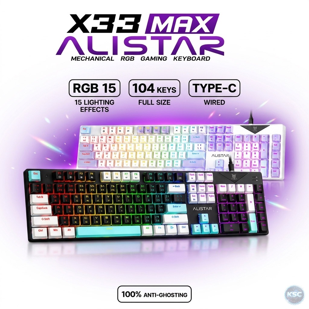 คีย์บอร์ดเกมมิ่ง NUBWO ALISTAR X33 MAX 100% Hot-Swap 3 Pin RGB Mechanical Switch
