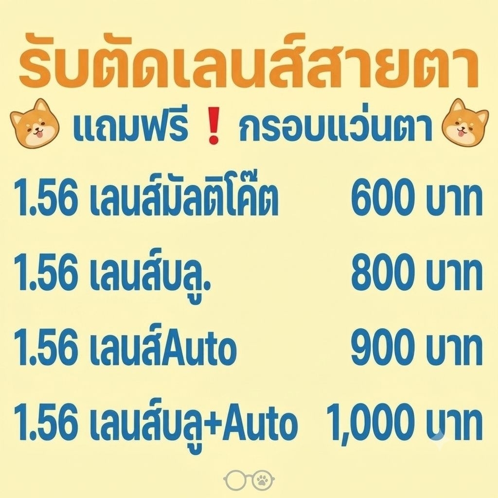 รับตัดแว่นสายตา​ ทุกชนิด แถมฟรี​กรอบแว่น เลือกได้ในร้านฟรี