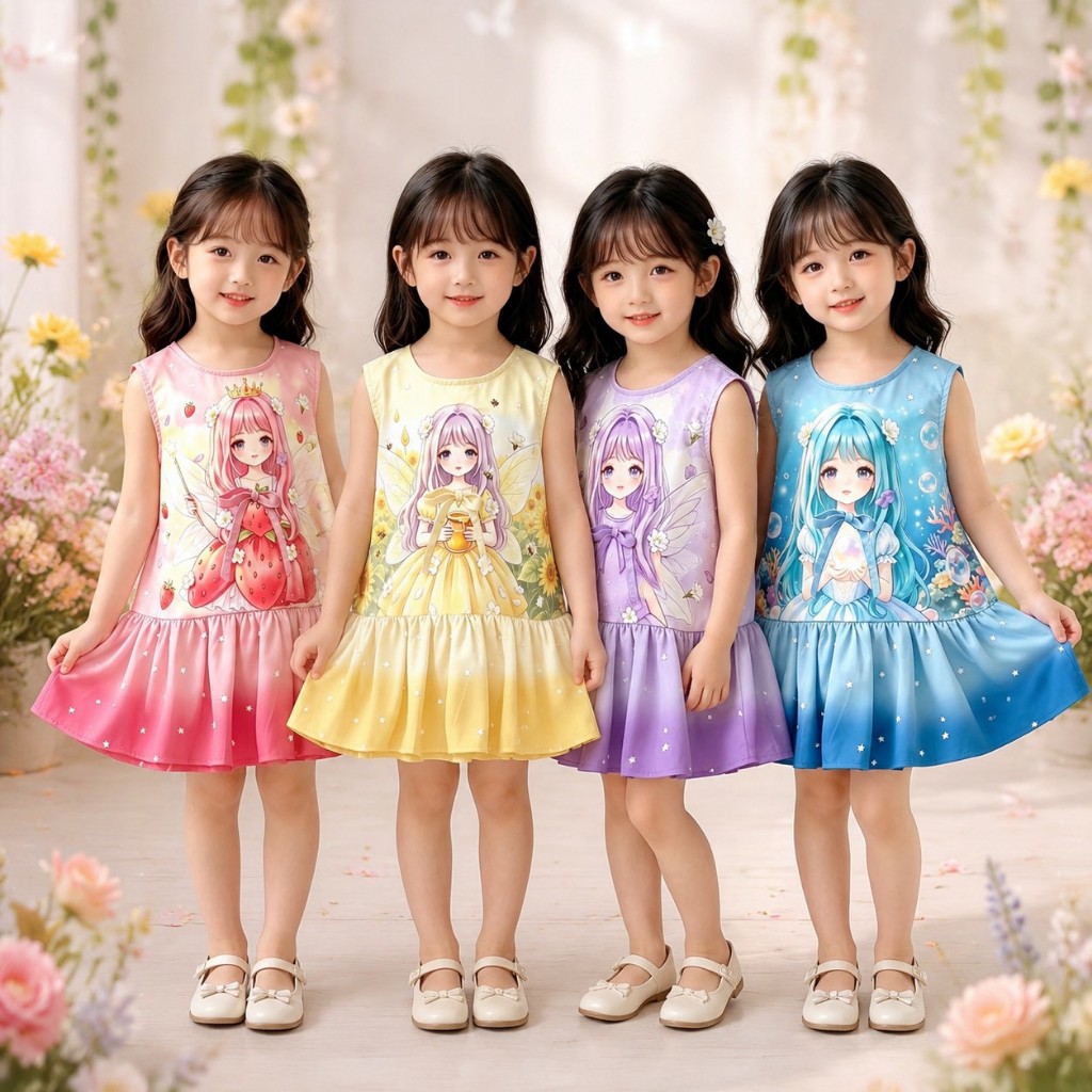 BB367 ชุดเดรสเด็กผู้หญิง ลายการ์ตูนน่ารัก สไตล์เจ้าหญิง สีพาสเทล ใส่สบาย แฟชั่นเด็กเกาหลี