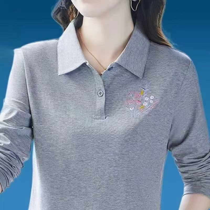เสื้อผ้าปกปกโปโลแบบใหม่ เสื้อยืดพื้นฐาน ใส่ได้หลายแบบ เรียบง่าย มีสไตล์ ลายทางชิค ๆ ดีไซน์คัลเลอร์บล็อก แขนยาว คอวี เสื้