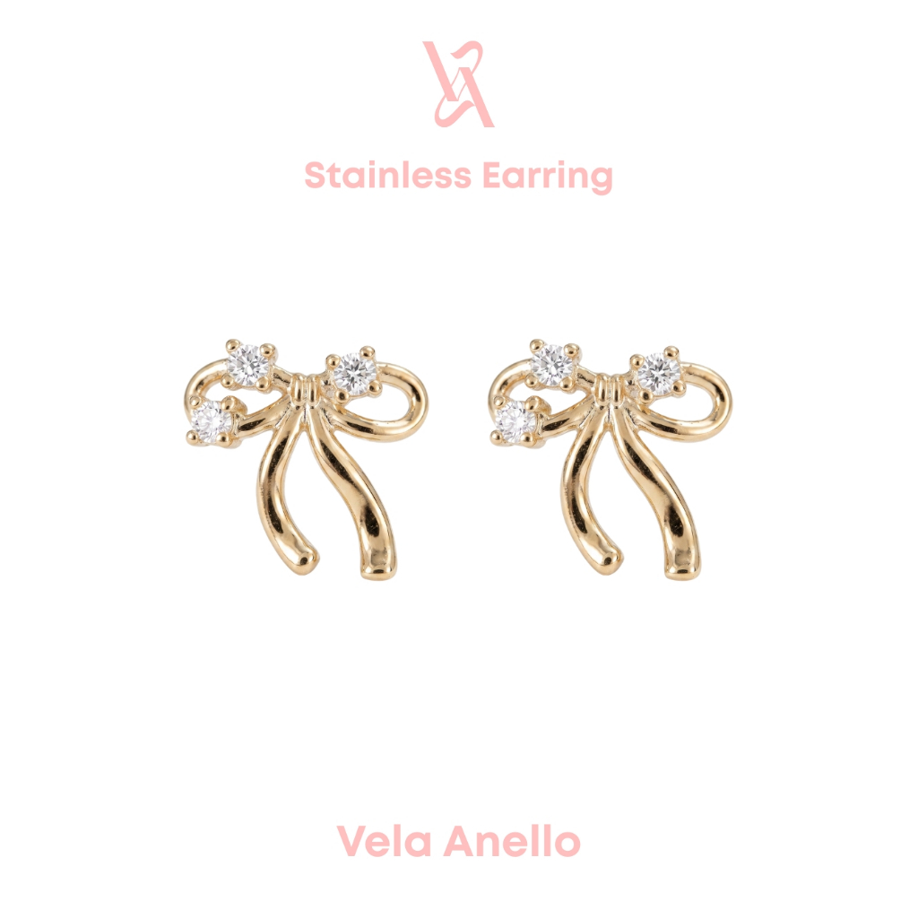 Vela the Starlet Knot stainless ต่างหูสแตนเลส ต่างหูเพชร ต่างหูติดหู