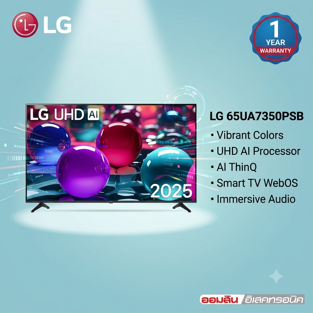 ทีวี 65" LG UHD AI UA73 4K Smart TV 2025 รุ่น 65UA7350PSB มีรีโมทเมจิก