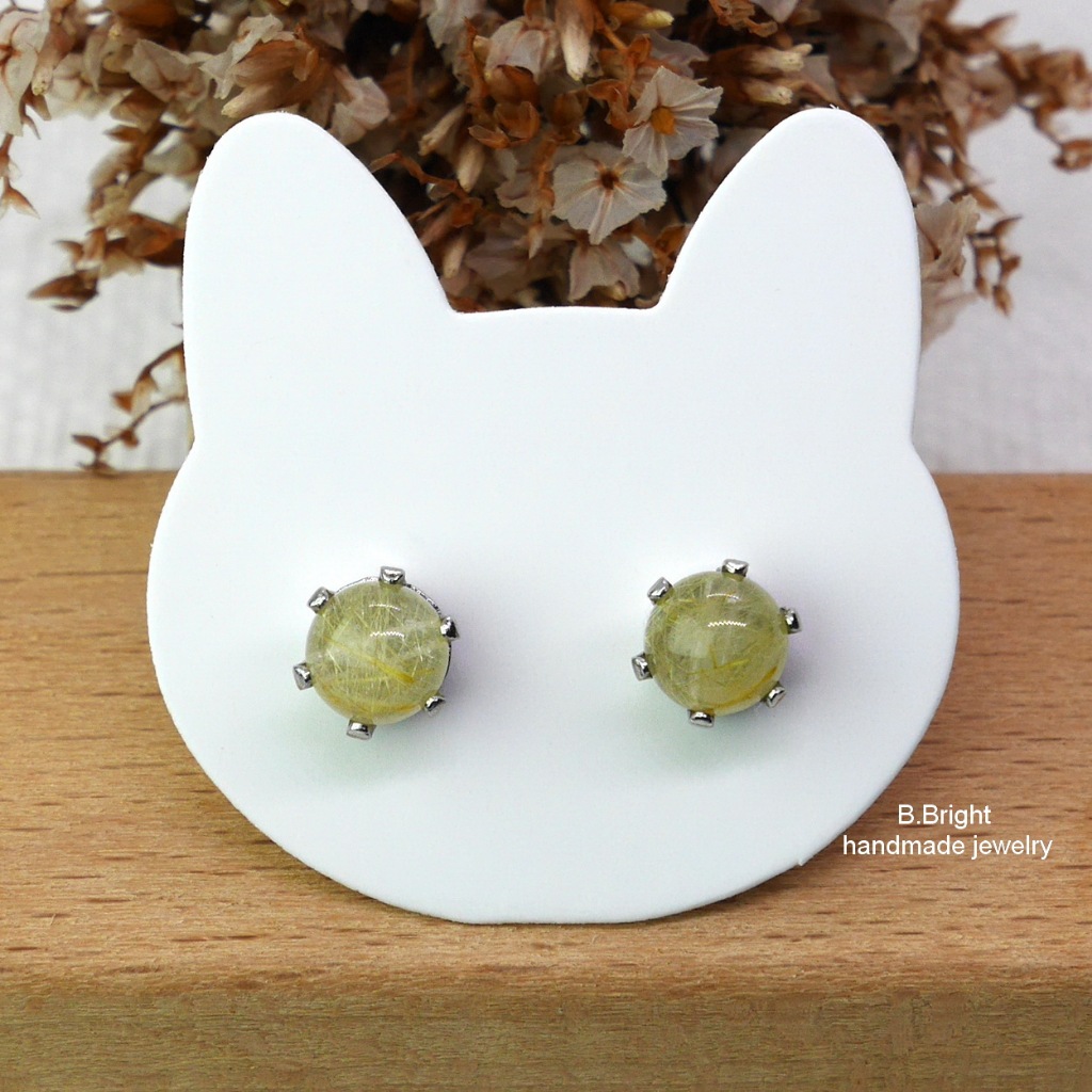 ต่างหูหินไหมทองแท้ เกรดเอ เนื้อใส ไหมชัด (Golden rutilated quartz) 6-6.4 มม. อะไหล่สแตนเลสแท้ งานทำมือ พร้อมส่งค่ะ
