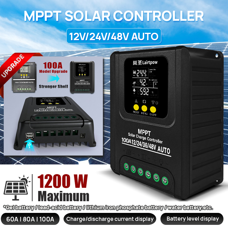 LAIRTPOW โซล่าชาร์จเจอร์ MPPT 100A 80A 60A MPPT Solar Controller With Backlit LCD, 12V/24V/36V/48V A