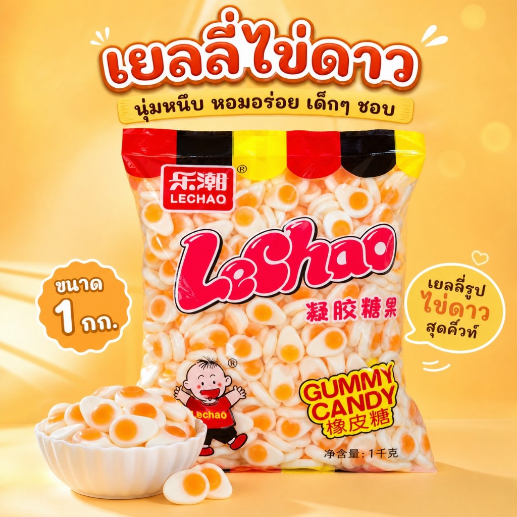 เยลลี่ไข่ดาว Lechao 1 Kg เยลลี่ที่ฮิตที่สุด รูปทรงน่ารัก รสช