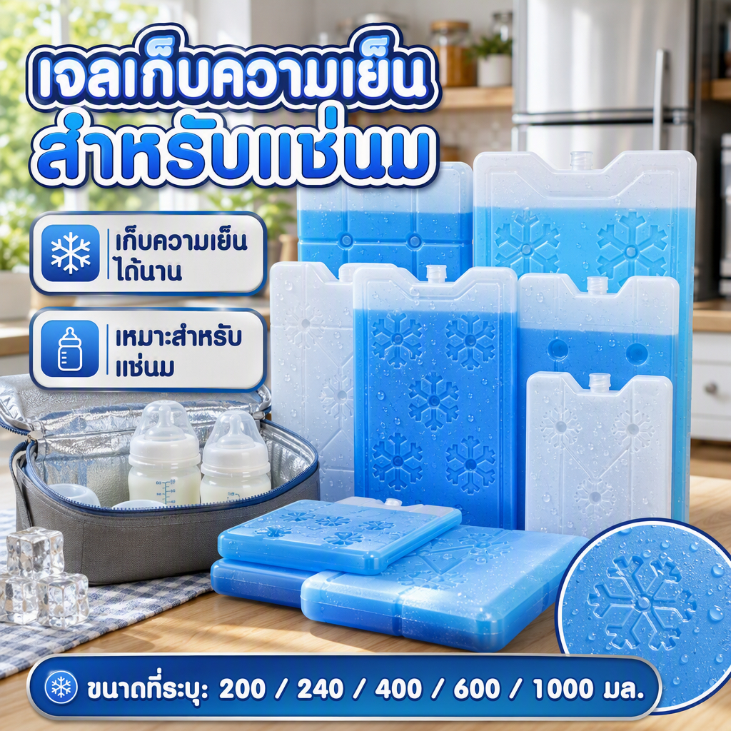 น้ำแข็งเทียม เจลเก็บความเย็น น้ำแข็งเทียมสำหรับแช่นม น้ำแข็งเทียมสำหรับแช่นมน้ำแข็งใส่พัดลมไอน้ำ 400/600/1100ml