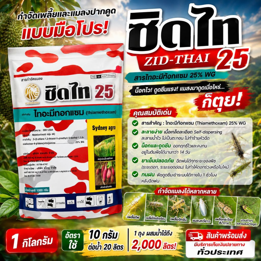 ซิดไท สารไทอะมีทอกแซม 25%WG 1กก.สุดคุ้ม! กำจัดเพลี้ย แมลงปากดูด แบบมืออาชีพ ละลายง่าย ทนฝน ปลอดภัย ใช้ได้กับพืชทุกชนิด