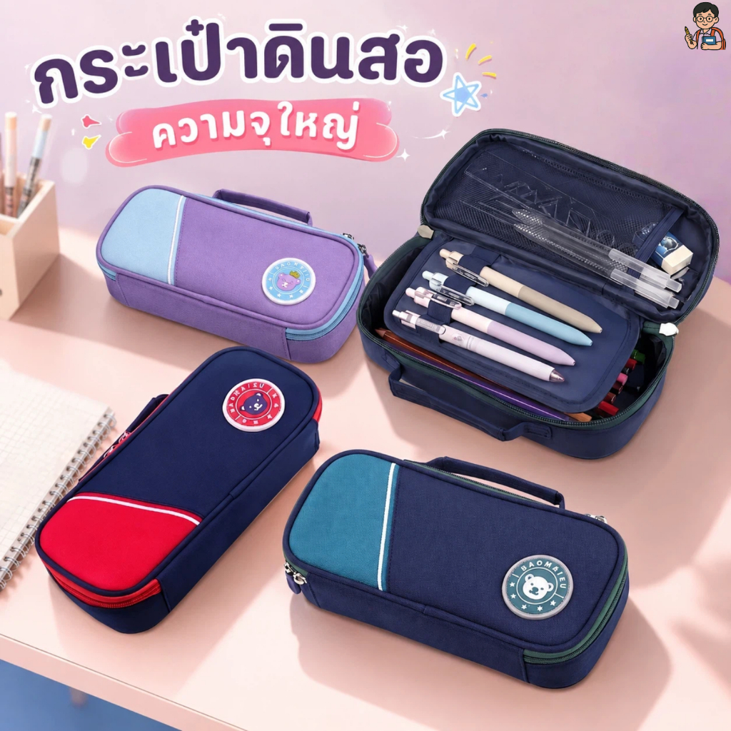 กระเป๋าดินสอ กล่องดินสอ ความจุใหญ่ หลายชั้น หลายช่อง จัดเก็บเครื่องเขียน
