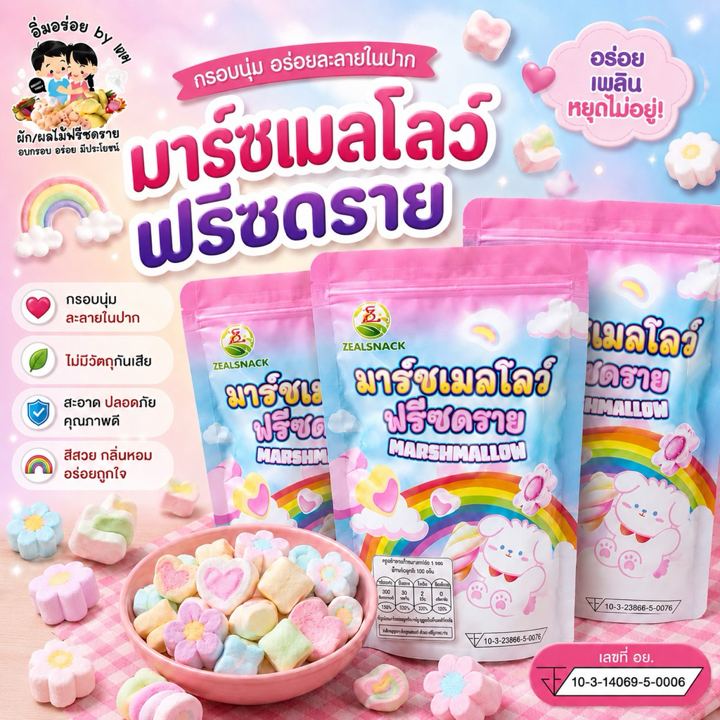 kondee มาร์ชเมลโลว์ฟรีซดราย อบกรอบ (ถุงละ 80 กรัม) พร้อมส่งในไทย