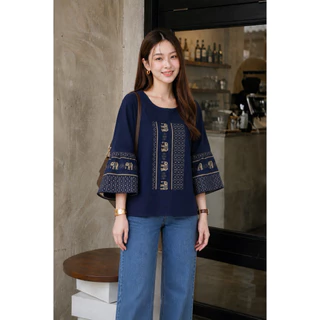 เสื้อแขนกระดิ่ง ระบายแขน -ร่นลายช้าง