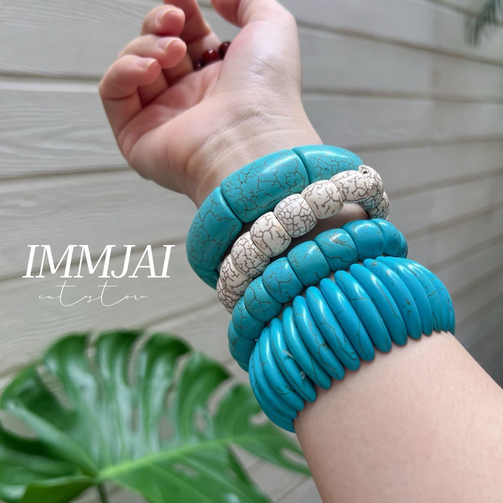สร้อยข้อมือเทอร์ควอยซ์สไตล์โบฮีเมียน สร้อยข้อมือวินเทจ สร้อยข้อมือสายยางยืด