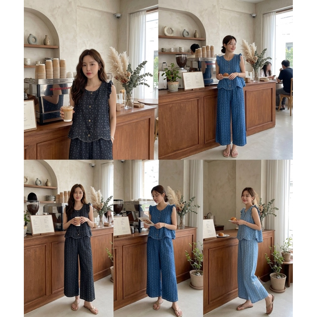 Jeans GP Screen Frill Sleeveless Top&Jeans Long Pant Set