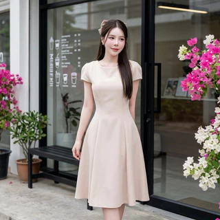 D901 เดรสคอกลมแขนครึ่งวงกลม มีกระเป๋าล้วง ไซส์ S-3XL ความยาว 40 นิ้ว