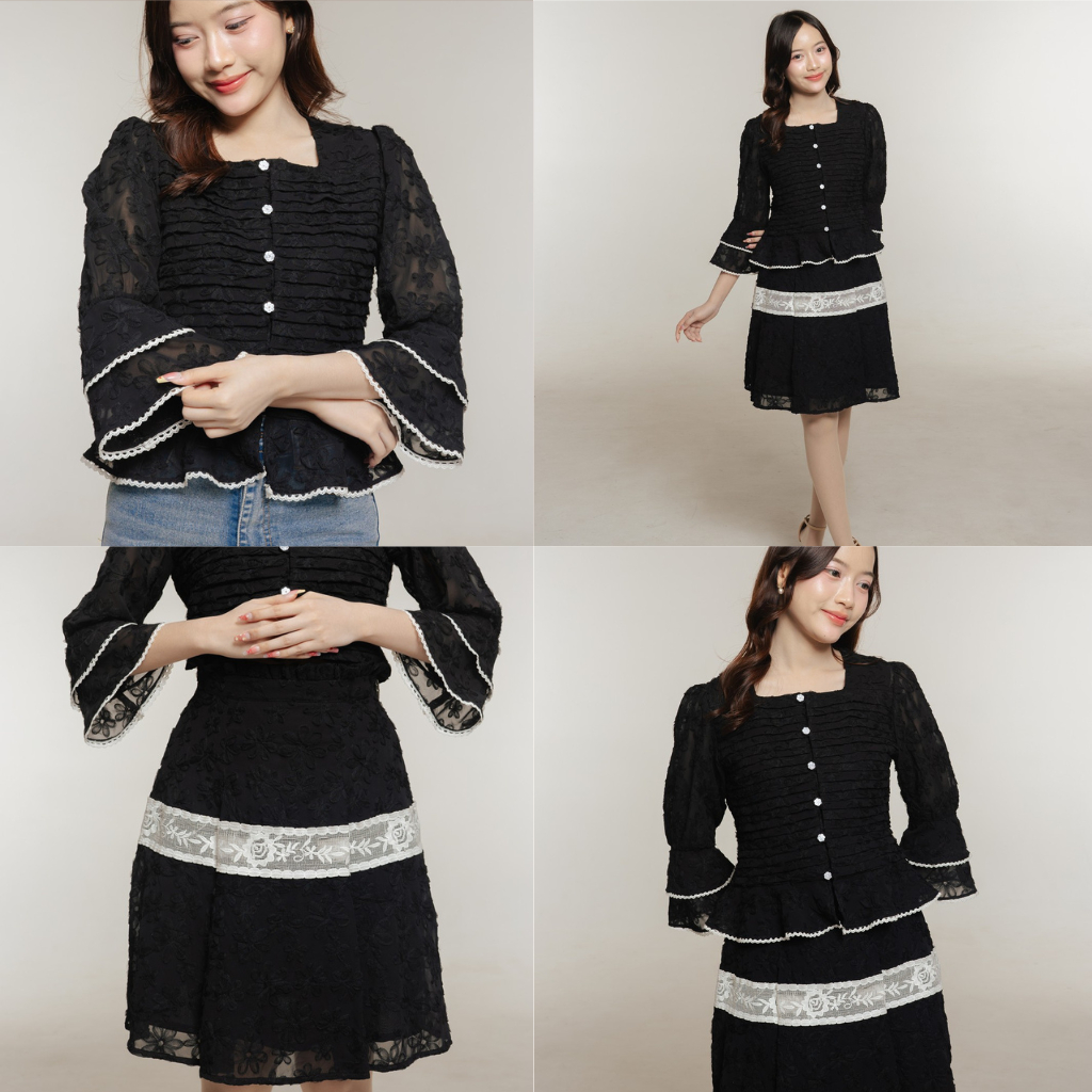 PYN BRAND-Lora set ชุดเซ็ทเสื้อและกระโปรงพรางหุ่น