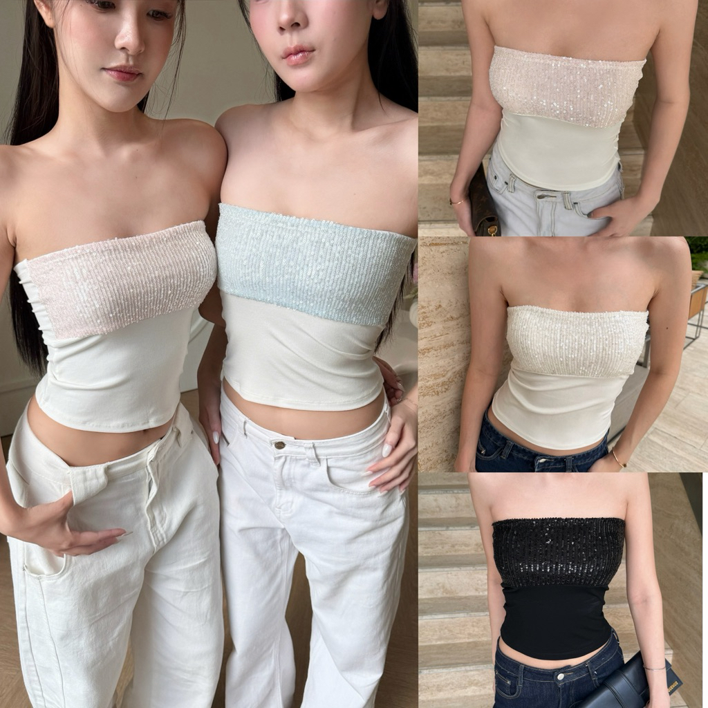 Camila top - เกาะอกตัวยาว ดีเทลเลื่อมตรงอก by shewear.bkk