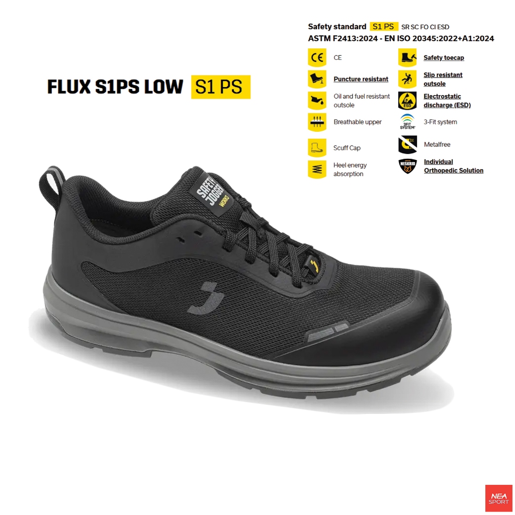 SAFETY JOGGER FLUX S1P LOW รองเท้าเซฟตี้ แผ่นใยกันทะลุ หัวคอมโพสิท นิรภัย ผ้าระบายอากาศS1P