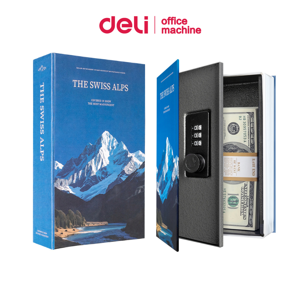 Deli กล่องเซฟ ตู้เซฟทรงหนังสือ มีช่องใส่ธนบัตร ล็อคด้วยรหัส/กุญแจ เก็บซ่อนแนบเนียน กันสนิม Book Safe