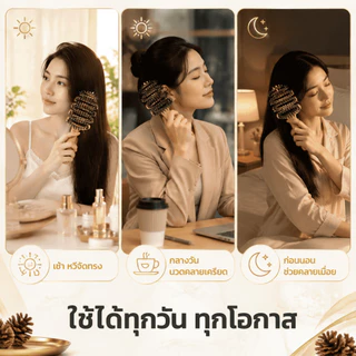 แปรงหวีขนหมูป่าเกาหลีแท้ 100% ลดผมร่วง แก้ผมพันกัน ลดไฟฟ้าสถิตย์ ยกโคนผม หวีพับ Boar Bristle Hairbrush ของแท้จากเกาหลี