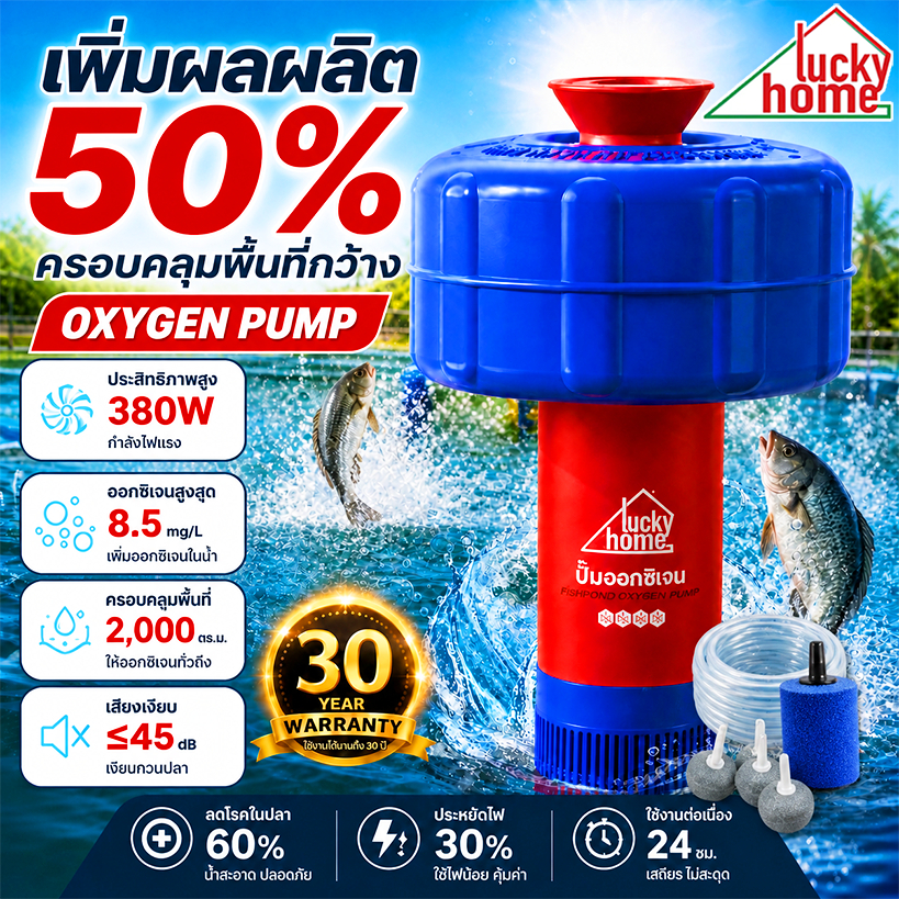 【เพิ่มผลผลิต 50%】ปั้มน้ำออกซิเจนลอยน้ำ  30 เมตร  ปั๊มน้ำพุ  ครบชุด ใช้งานได้เลย ปั้มน้ำพุโซล่าเซลล์