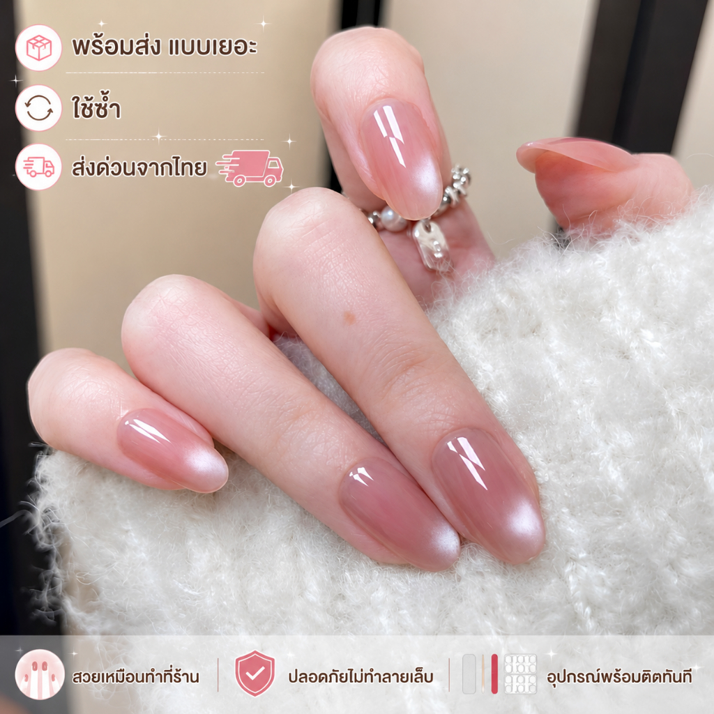 เล็บปลอมทรงอัลมอนด์❤️ สีสุภาพ ขับผิว พร้อมกาว Press On Nails