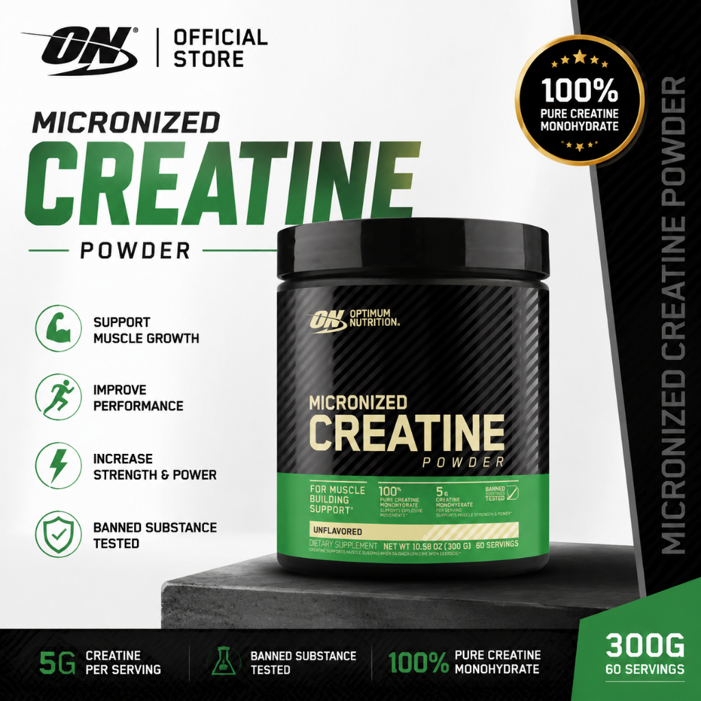 Optimum Nutrition Creatine 300g ครีเอทีนโมโนไฮเดรต คุณภาพสูง เพิ่มพลังงาน เสริมสร้างกล้ามเนื้อ เหมาะสำหรับนักกีฬา.