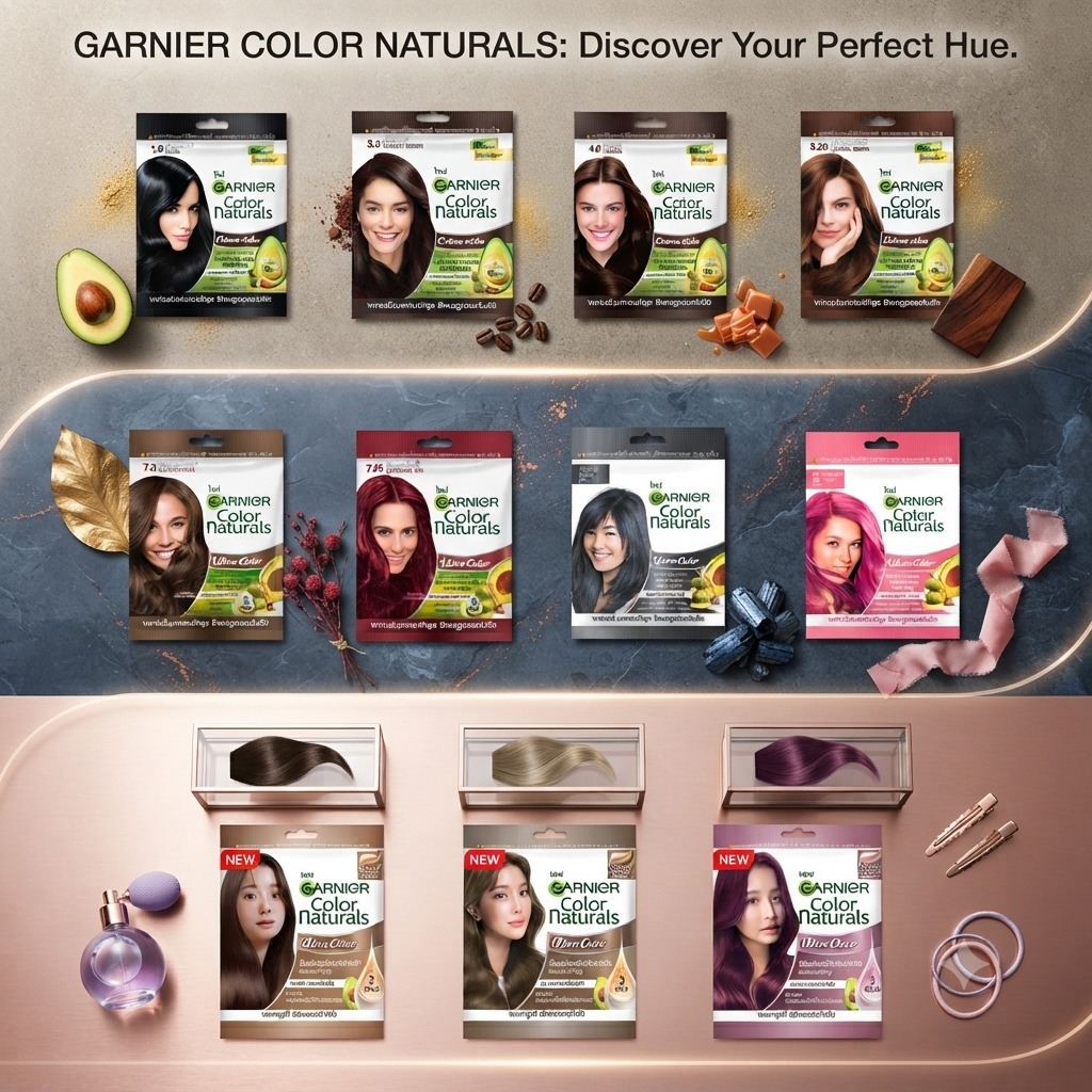แบบกล่อง (6 ซอง) Garnier Color naturals การ์นิเย่ คัลเลอร์ แนทเชอรัลส์ ครีมย้อมผม ครีมเปลี่ยนสีผม ซองละ 30 ml.