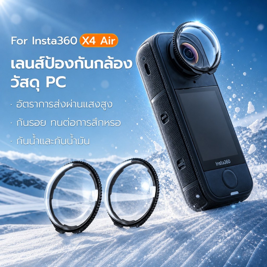 ตัวป้องกันเลนส์สำหรับ Insta360 X4 Air วัสดุ PC ใสคมชัด กันรอยขีดข่วน ติดตั้งง่ายแบบหมุนล็อก