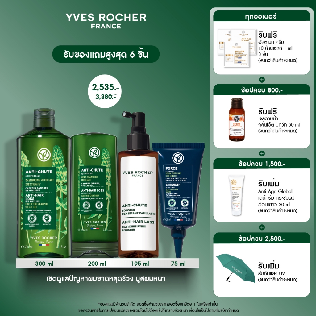 [สินค้าขายดี] [เซต 4 ชิ้น] อีฟ โรเช Yves Rocher Anti-Hair Loss Set  เซตดูแลปัญหาผมขาดหลุดร่วง - ลดผมร่วง ผมบาง บำรุงผม