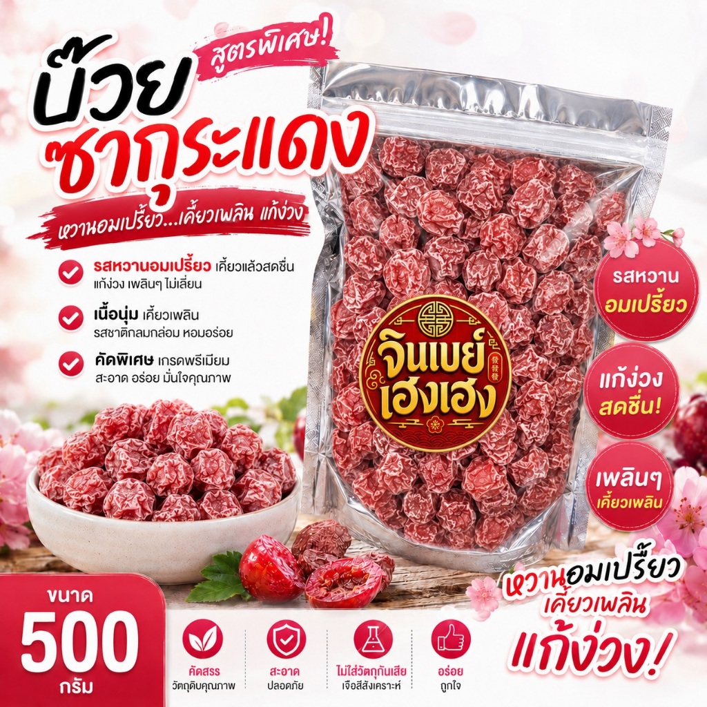 บ๊วยซากุระแดง น้ำหนัก 500 กรัม พร้อมส่ง