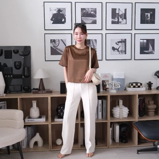 Lawyer Store [ 5201836 ] เสื้อคอกลม แขนสั้น ผ้าเงา ผ้าซิลซาตินพรีเมี่ยม เล่นแสง ไม่หนากินไป เสื้อคอกลม เสื้อผู้หญิง