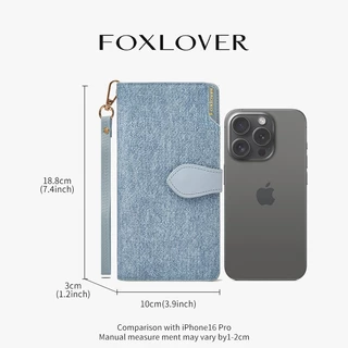 FOXLOVER กระเป๋าสตางค์ผู้หญิง แบบยาว ผ้าเดนิม ช่องใส่การ์ด 10ช่อง กันน้ำ ฟรีกล่องของขวัญ