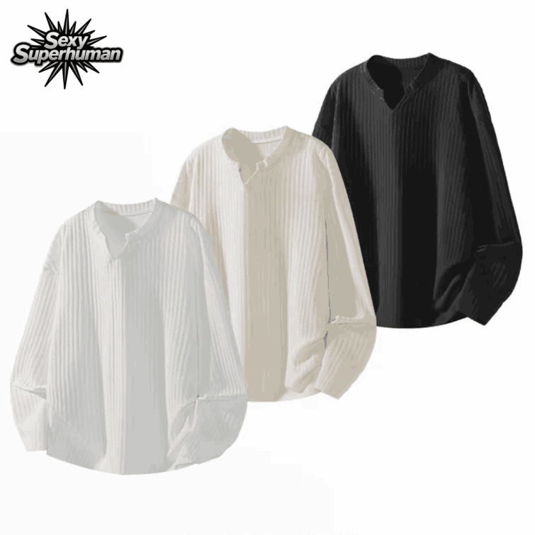 เนื้อวาฟเฟิลพรีเมียม! เสื้อยืดแขนยาวคอวี Unisex ใส่แล้วดูแพง ดูมีสไตล์ เนื้อนุ่มสุด