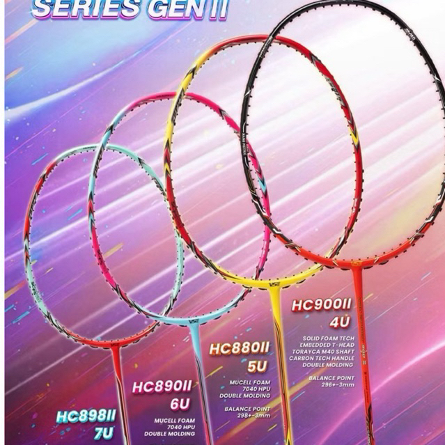 ไม้แบดมินตันVS  ❤️HC900II -4U💛 𝗛𝗖𝟴𝟴𝟬 𝗜𝗜❤️- 5U 🩷 𝗛𝗖𝟴𝟵𝟬 𝗜𝗜🩵-6U 🩵 𝗛𝗖𝟴𝟵𝟴 𝗜𝗜❤️-7U แถมเอ็น กริป ซอง พร้อมป