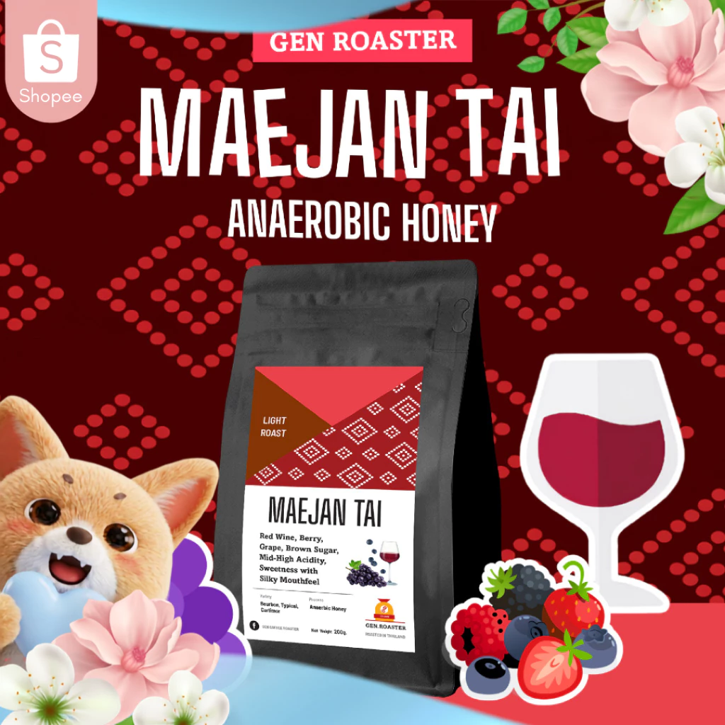 เมล็ดกาแฟคั่วอ่อน แม่จันใต้ Mae Jan Tai Process Anaerobic honey