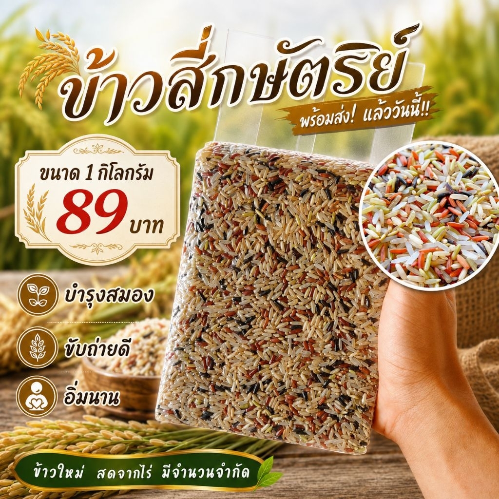 ข้าวกล้องสี่กษัตริย์ ข้าว 4 สี ข้าวนุ่มไม่แข็ง ข้าวเพื่อสุขภาพ (ถุง 1 กิโลกรัม)