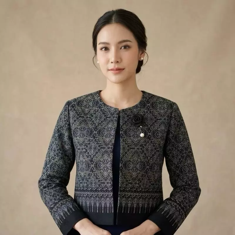 เสื้อคลุมคอกลมแขนยาวอัดกาว ผู้หญิง
